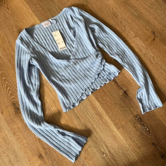 Urban Outfitters Out From Under/ NWT Blue Ribbed Wrap Long Sleeve Top Size XS - Picture 1 of 5